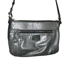 coach poppy silver metallic crossbody purse